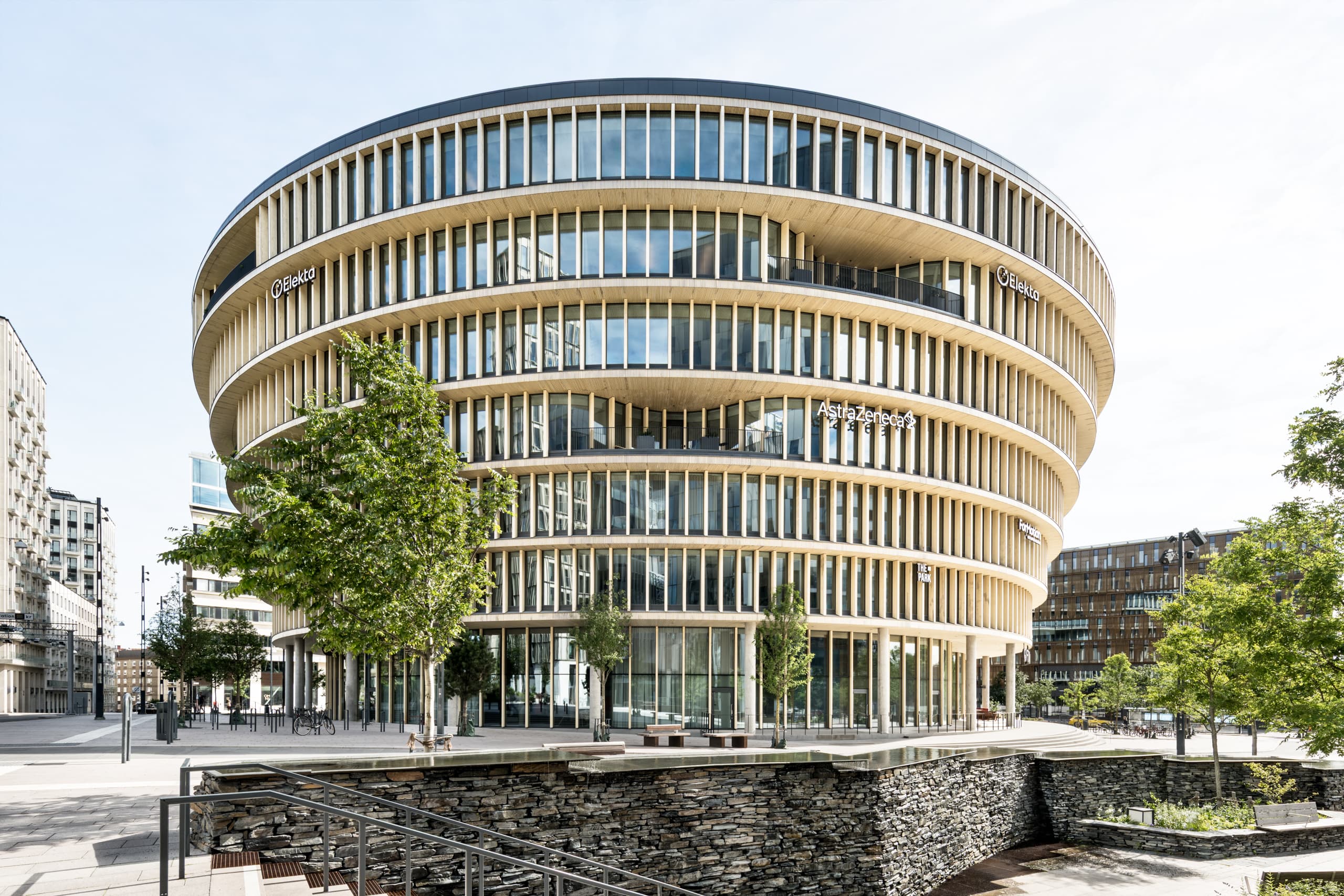 Exterior view, Forskaren innovation centre, timber façade, Sweden, by Andrius Gudelis